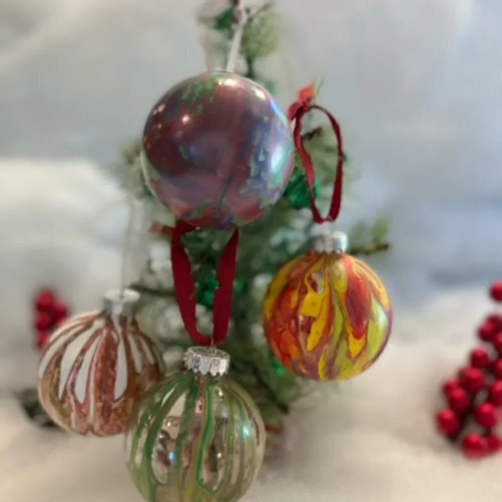 Set of 4 Unique Hand Painted & Sealed Christmas ornaments, plastic